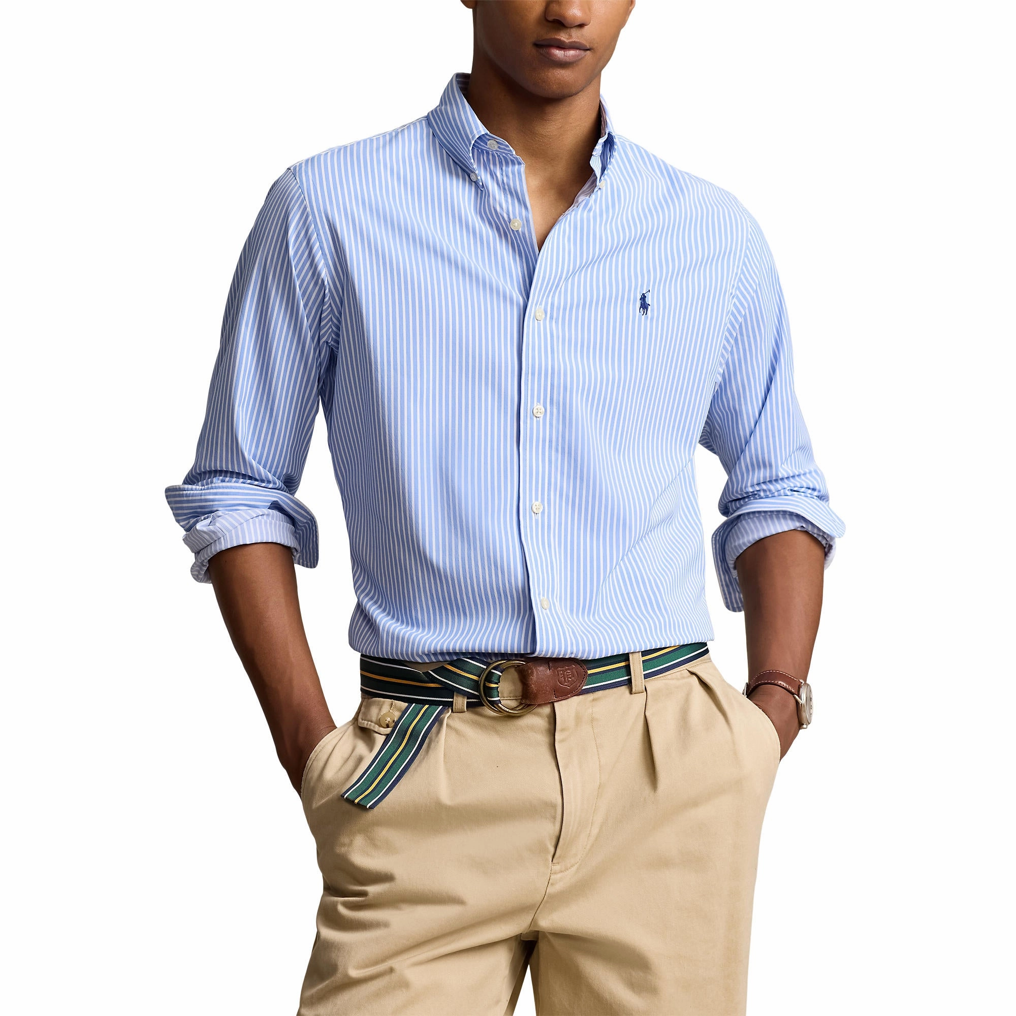 Polo Performance Ralph Lauren Classic Fit Striped Performance Shirt - Bay Blue/White Breathable Comfort