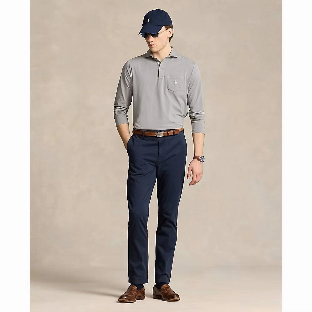 Polo Performance Ralph Lauren Stretch Lisle Golf Shirt - Peak Grey Anti Pilling Surface