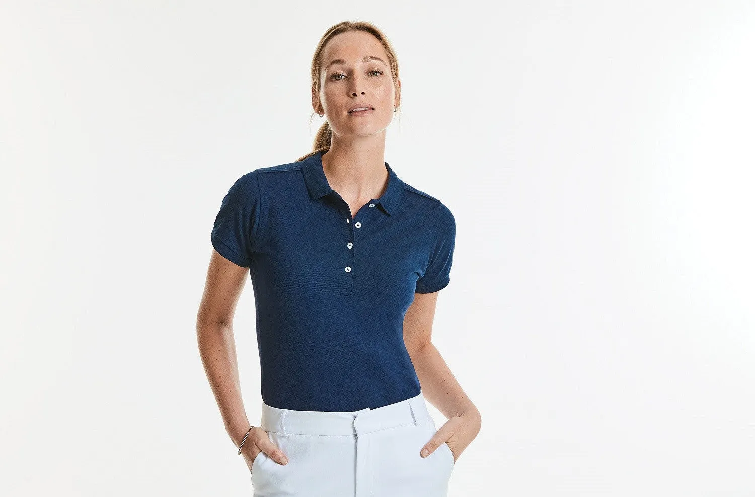 Women's Stretch Polo | AZURE BLUE Day Glow Colorfast Technology