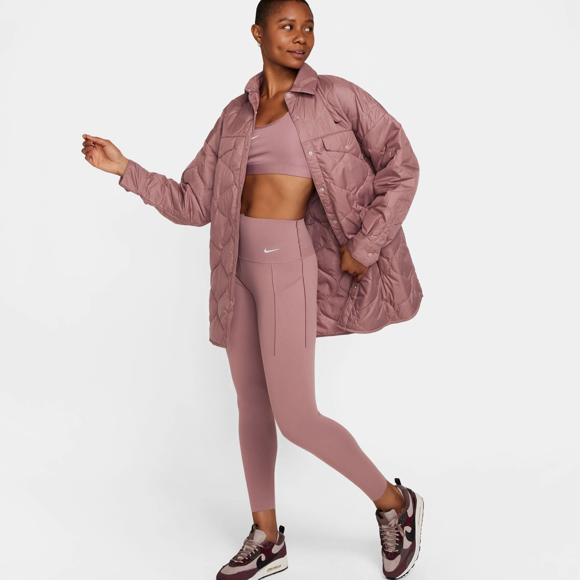 Nike Women's Universa Medium-Support High-Waisted 7/8 Leggings Smokey Mauve / Black AntiClingFabric FlexibleElasticity