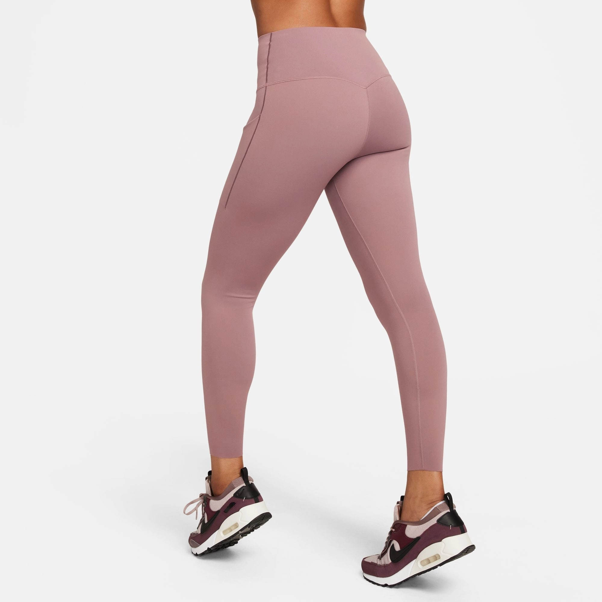 Nike Women's Universa Medium-Support High-Waisted 7/8 Leggings Smokey Mauve / Black ButterySoftTexture Music Mood