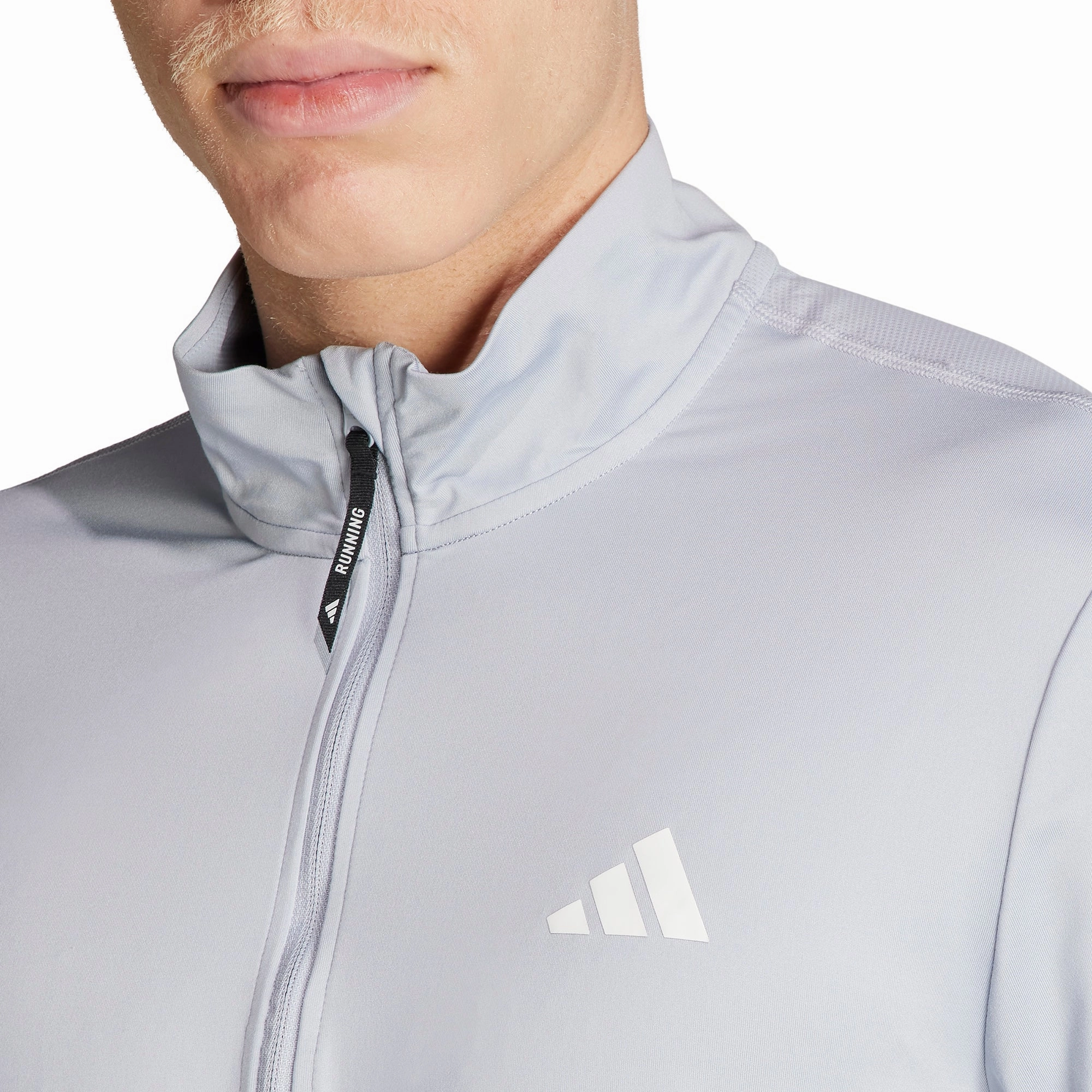 adidas Own The Run Half Zip Long Sleeve Mens Running Top - Grey polka dotted Light Reflective Trim