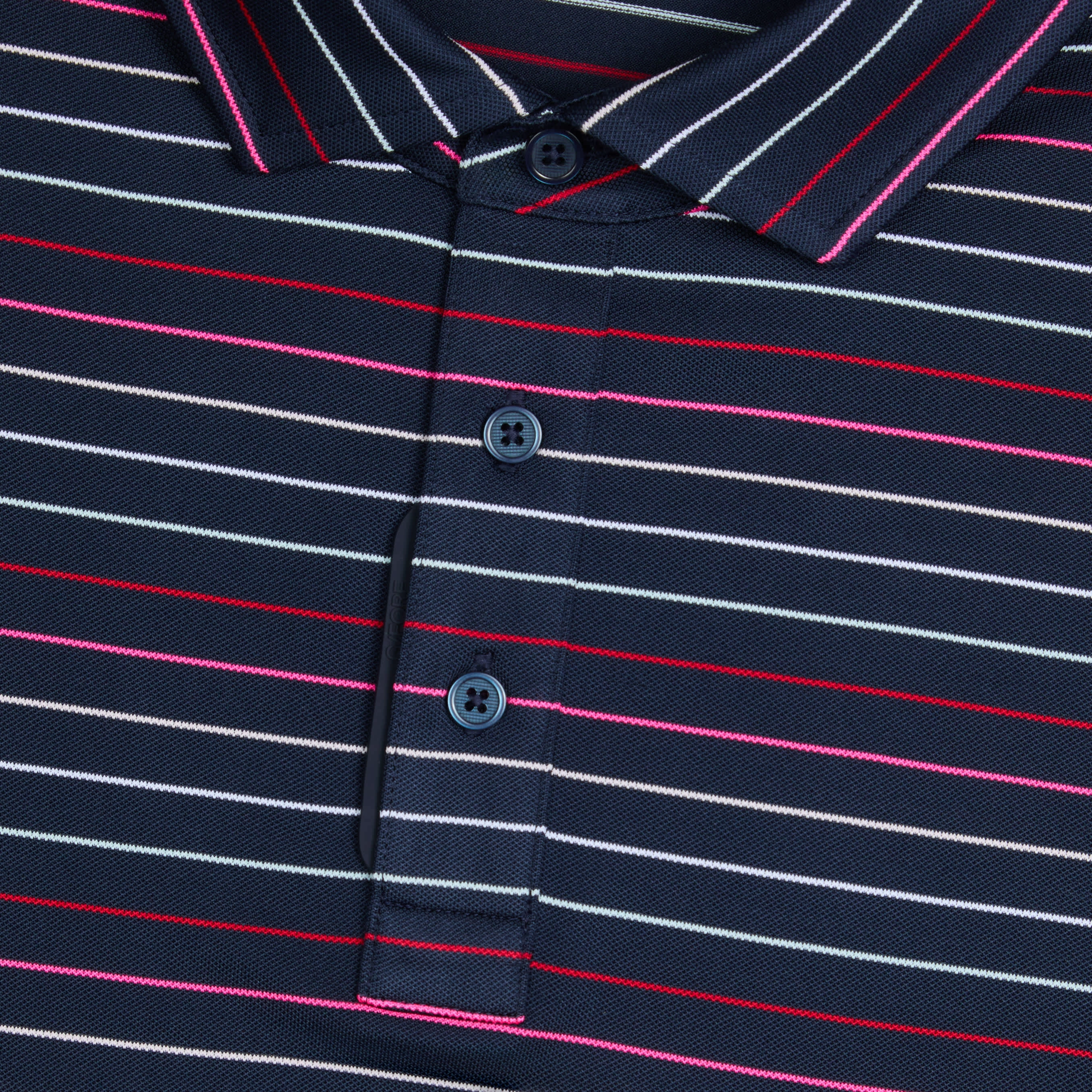 Clubhouse Ready G/Fore Multi Stripe Tech Pique Performance Golf Polo Shirt - Twilight/Lava