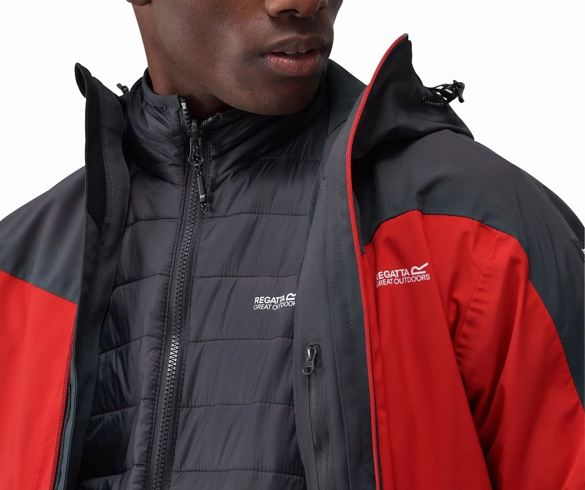 Noise Reducing Hardware Regatta Wentwood VIII 3-In-1 Mens Waterproof Jacket - Red
