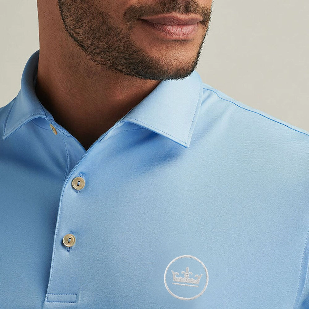 Peter Millar Performance Stretch Jersey Golf Shirt - Cottage Blue EasyCare Woven Fabric