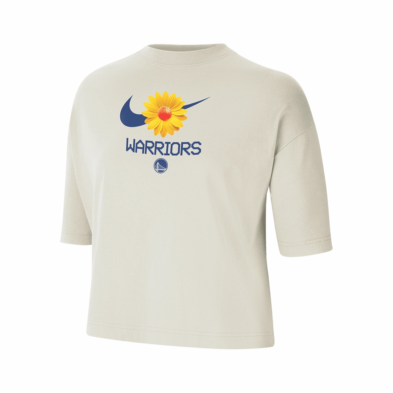 Nike NBA Golden State Warriors Courtside Women's Boxy T-Shirt Eco Friendly Dye Process Self Fabric Tie Closure