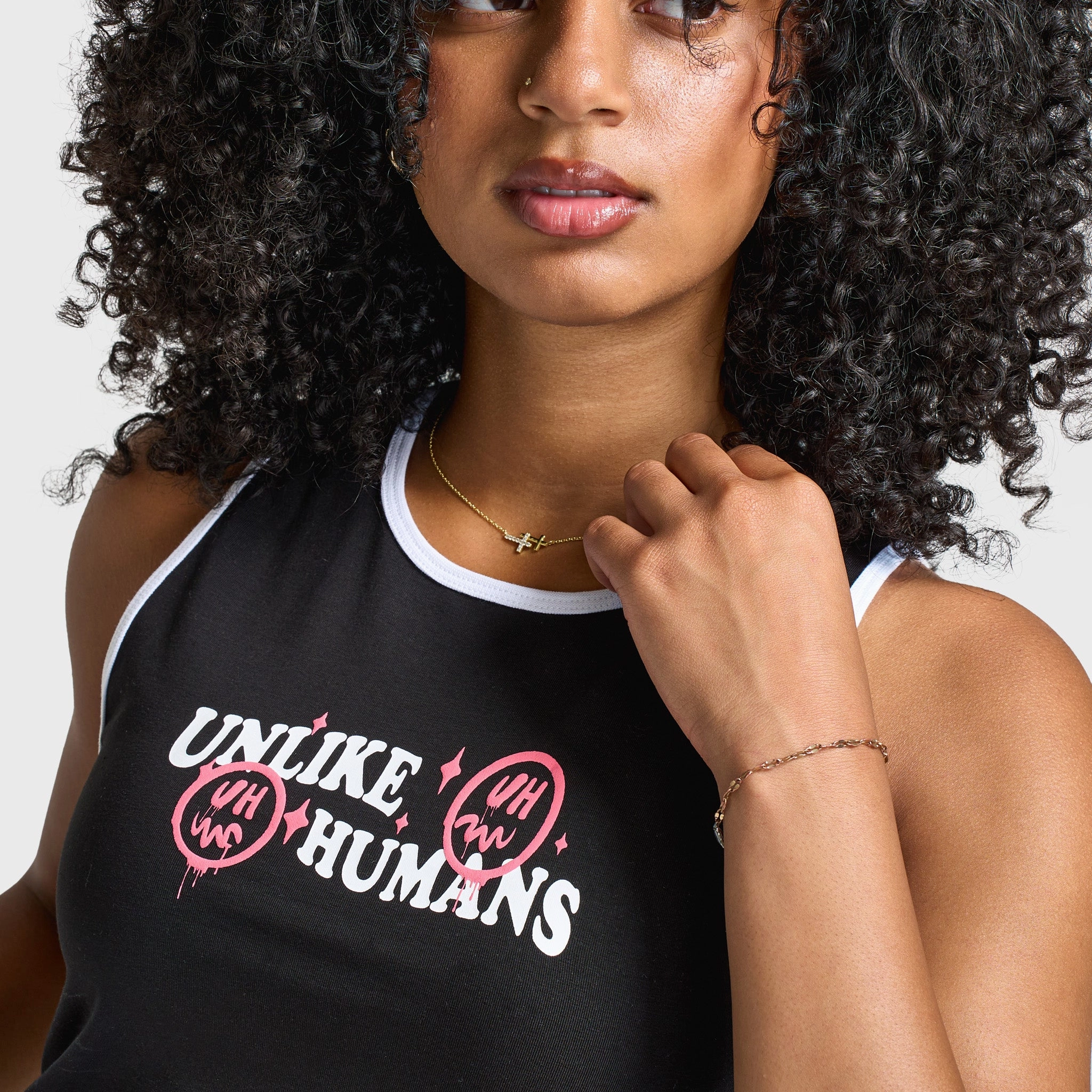 Ruffled edges Adaptable Unlike Humans Women's Humans Tank Black / White