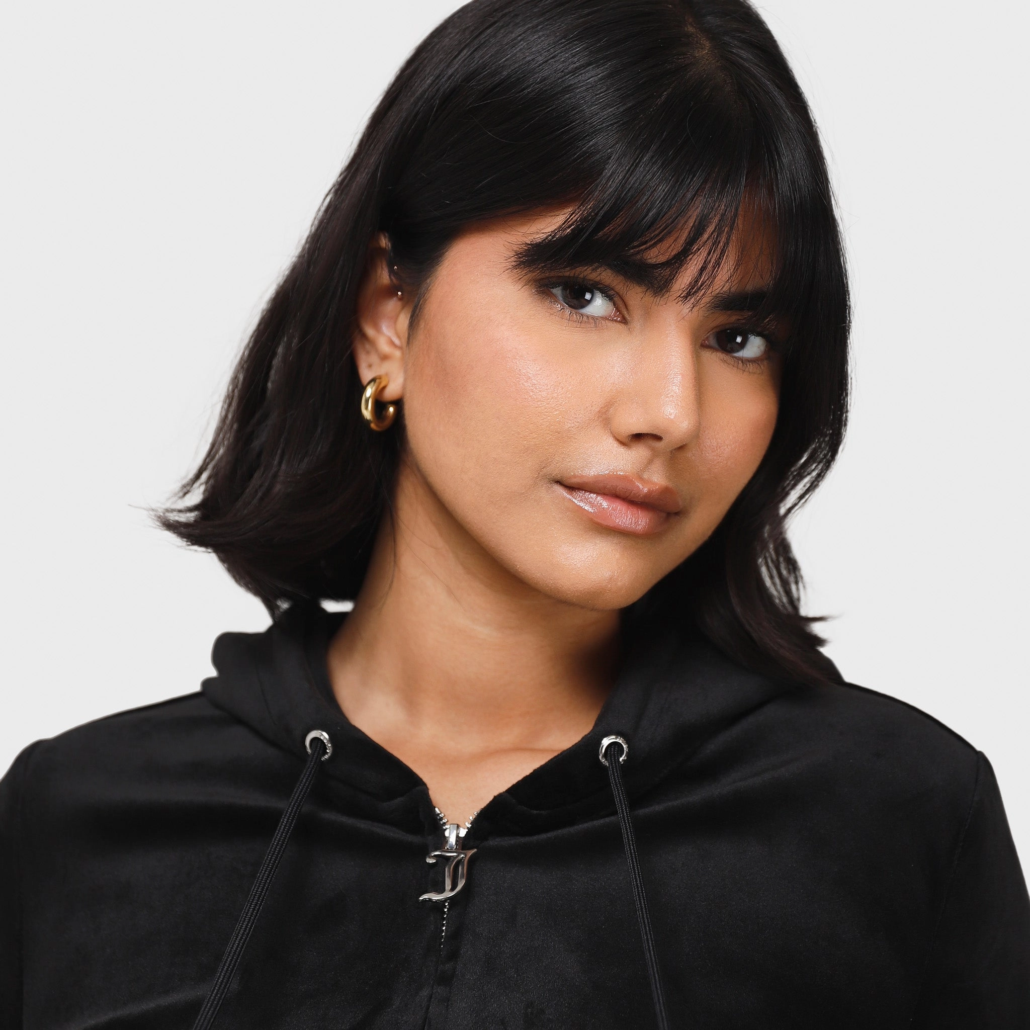 Juicy Couture Women's OG Big Bling Full Zip Hoodie / Liquorice All Weather Piece Warmth Without Bulk