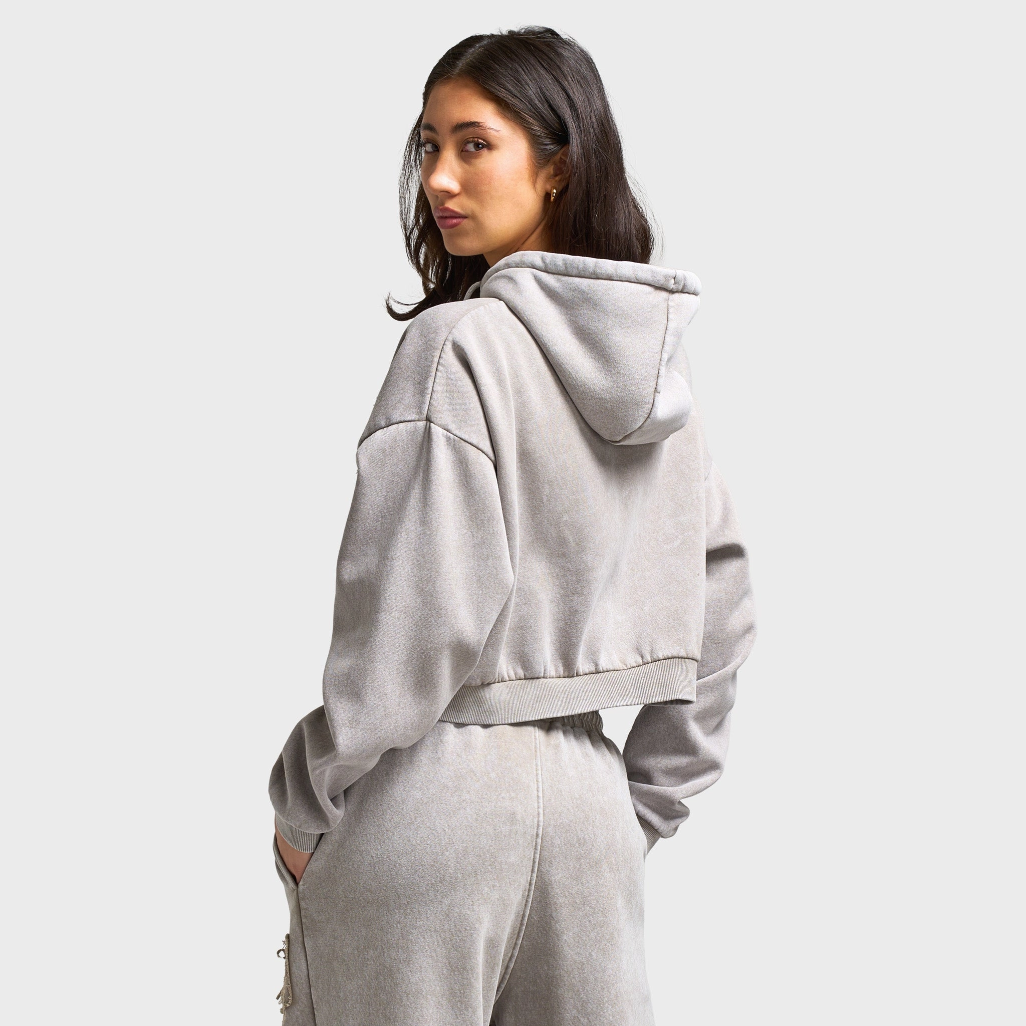 Supply & Demand Women's Bleek Cropped Hoodie / Beige Acid Wash Outdoor Adventure Wear