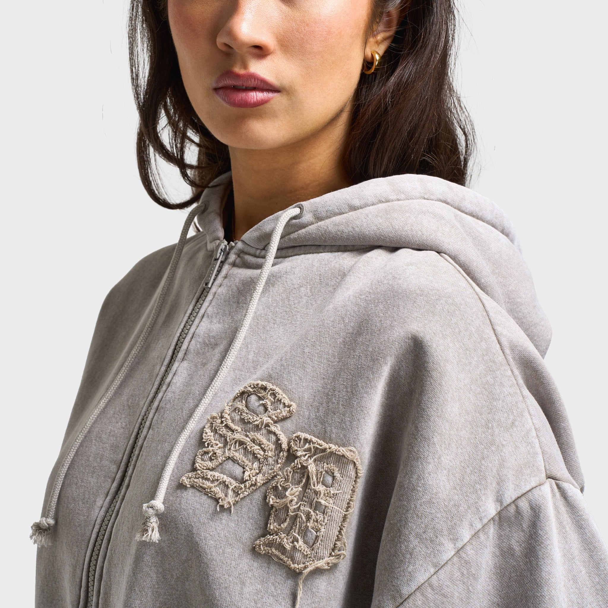 Supply & Demand Women's Bleek Cropped Hoodie / Beige Acid Wash Weatherproof Barrier
