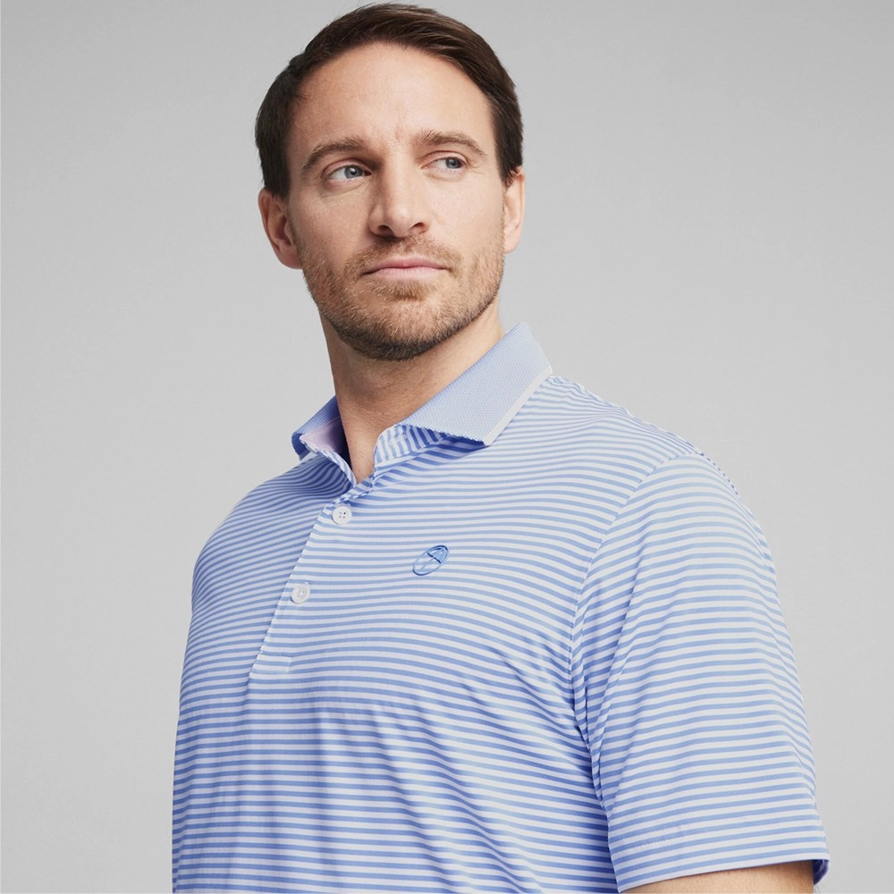 Solid Color Golf Outfit Puma AP Mattr Traditions Golf Polo Shirt - Blue Skies/White Glow