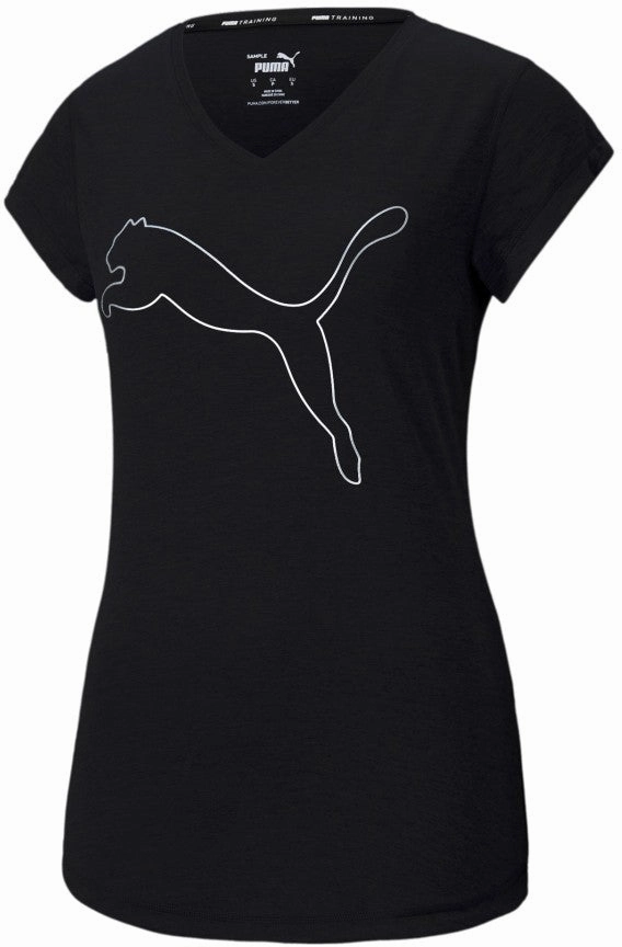 Work Ready StretchPaneling Puma Favourite Heather Cat Short Sleeve Womens Training Top - Black