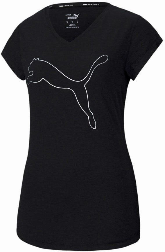Puma Favourite Heather Cat Short Sleeve Womens Training Top - Black RollUp Sleeves