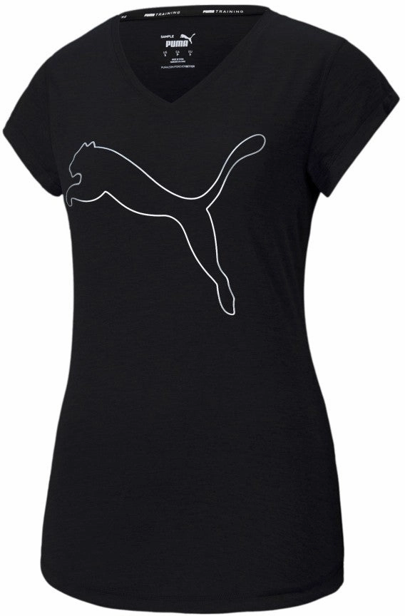 Puma Favourite Heather Cat Short Sleeve Womens Training Top - Black Skin Hug Aerated Seam Placement