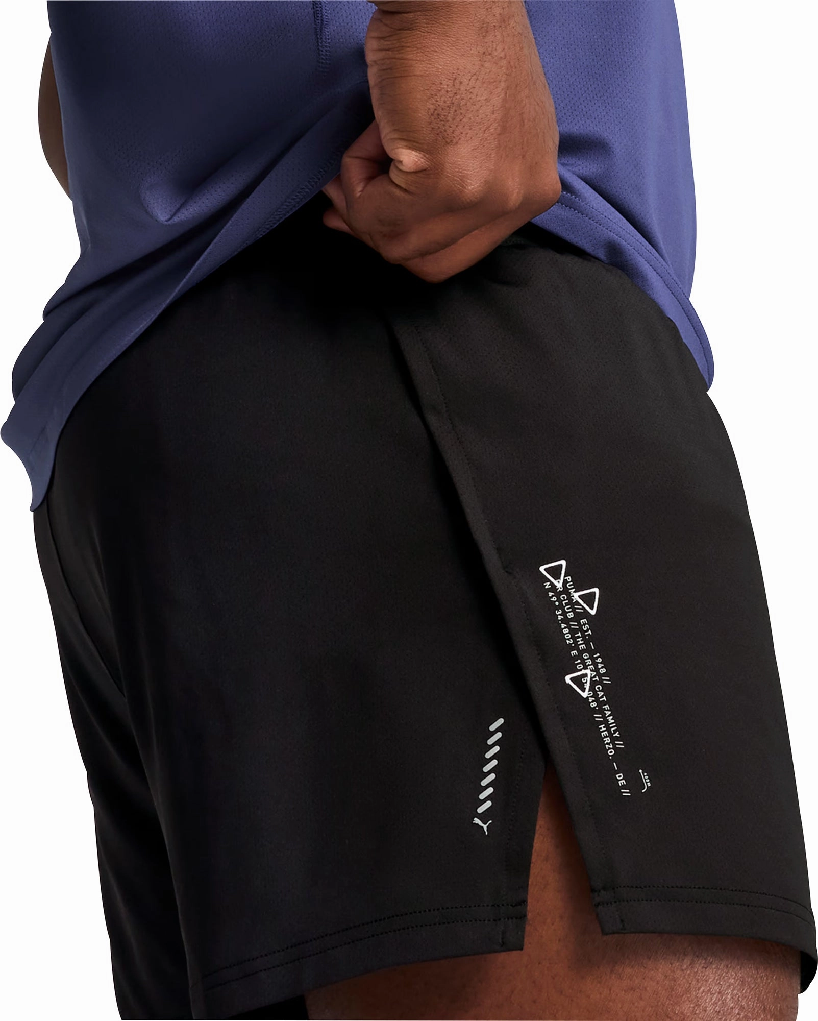 Rubberized Waistband Puma Knit 3 Inch Mens Split Running Shorts - Black