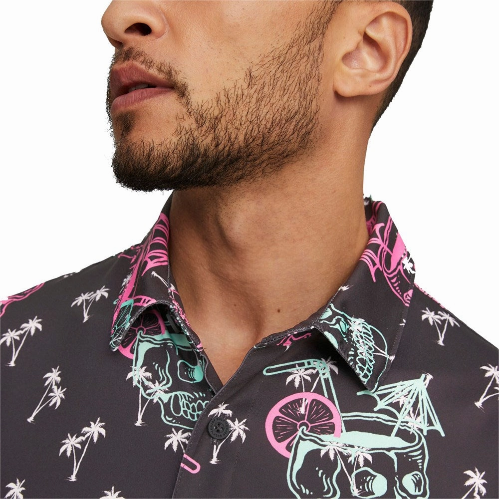 Recycled Polyester Mix Puma Mattr Tropi-cool Golf Polo Shirt - Puma Black/Pink Mist