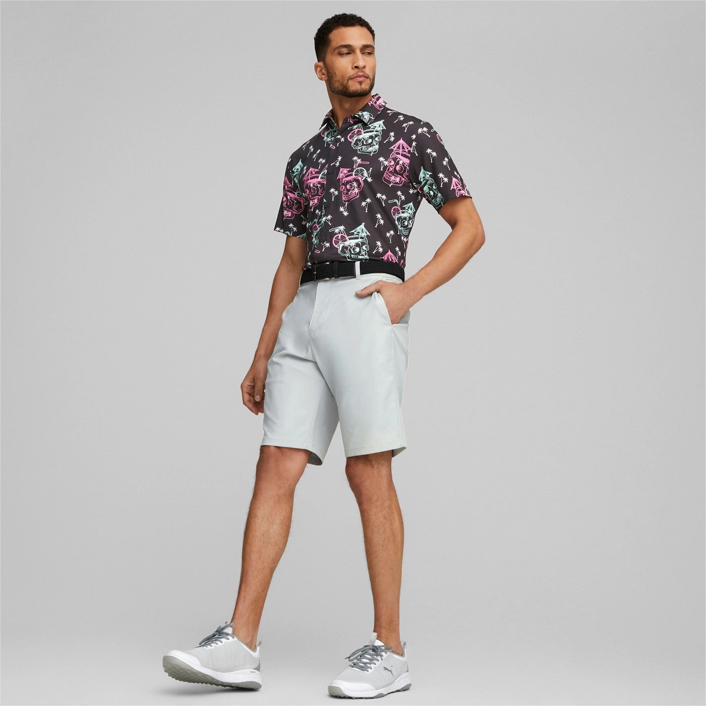 SoftTouch Collar Lining Tri Blend Composition Puma Mattr Tropi-cool Golf Polo Shirt - Puma Black/Pink Mist