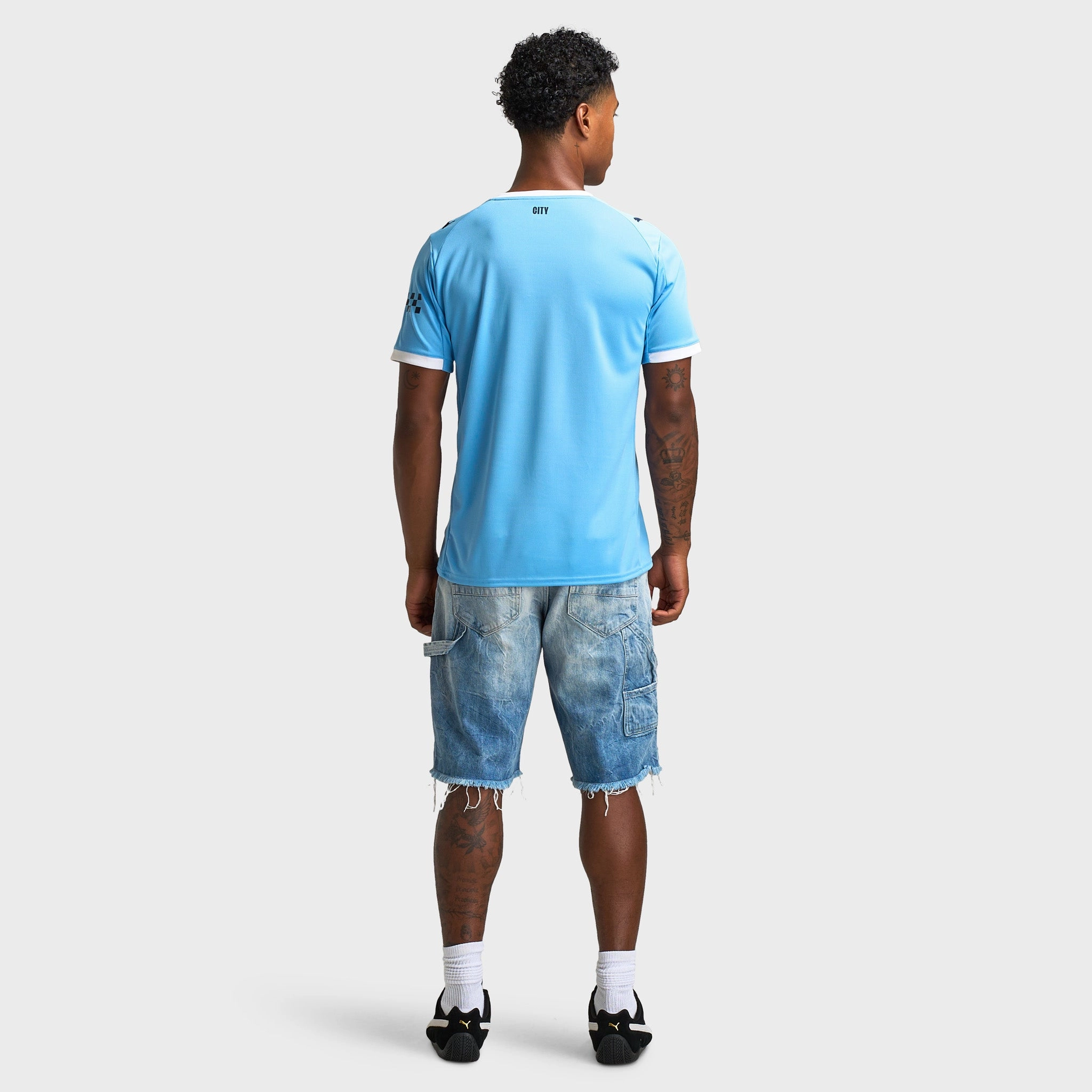 Anti Pill Technology Active Wear Puma MCFC Home Jersey Replica Team Light Blue / Puma White