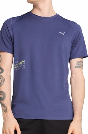 Puma Mesh Graphic Short Sleeve Mens Running Top - Blue Casual Wear Comfy Layer