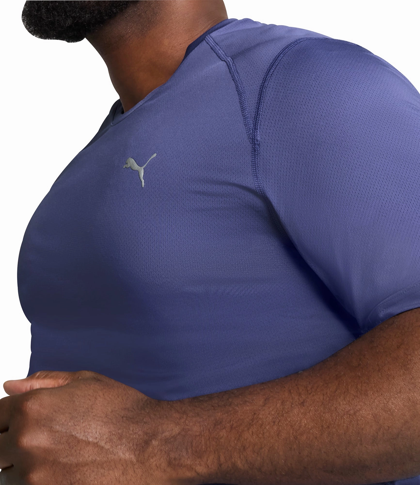 Puma Mesh Graphic Short Sleeve Mens Running Top - Blue Light Wear