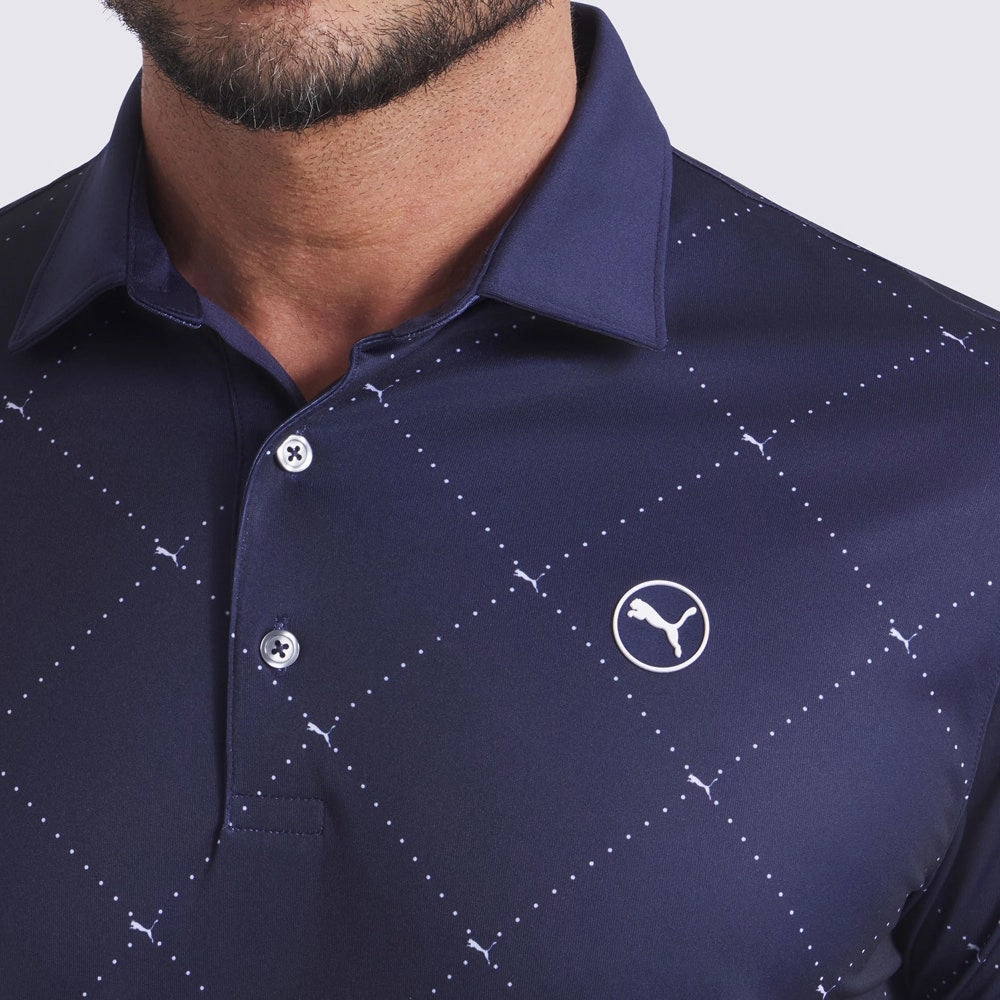 Puma Pure 2.0 Argyle Golf Shirt - Deep Navy/White Glow Sporty Elegance