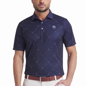 Thermoregulating Lining Business Event Puma Pure 2.0 Argyle Golf Shirt - Deep Navy/White Glow