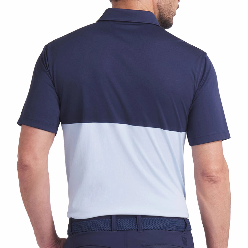 EasyCare Woven Fabric Puma Pure 2.0 Colourblock Golf Shirt - Haute Tropic/Deep Navy
