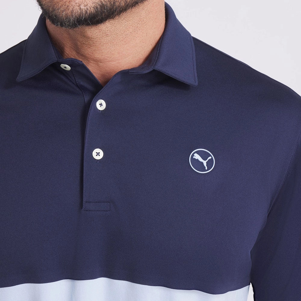 Puma Pure 2.0 Colourblock Golf Shirt - Haute Tropic/Deep Navy Urban Casual