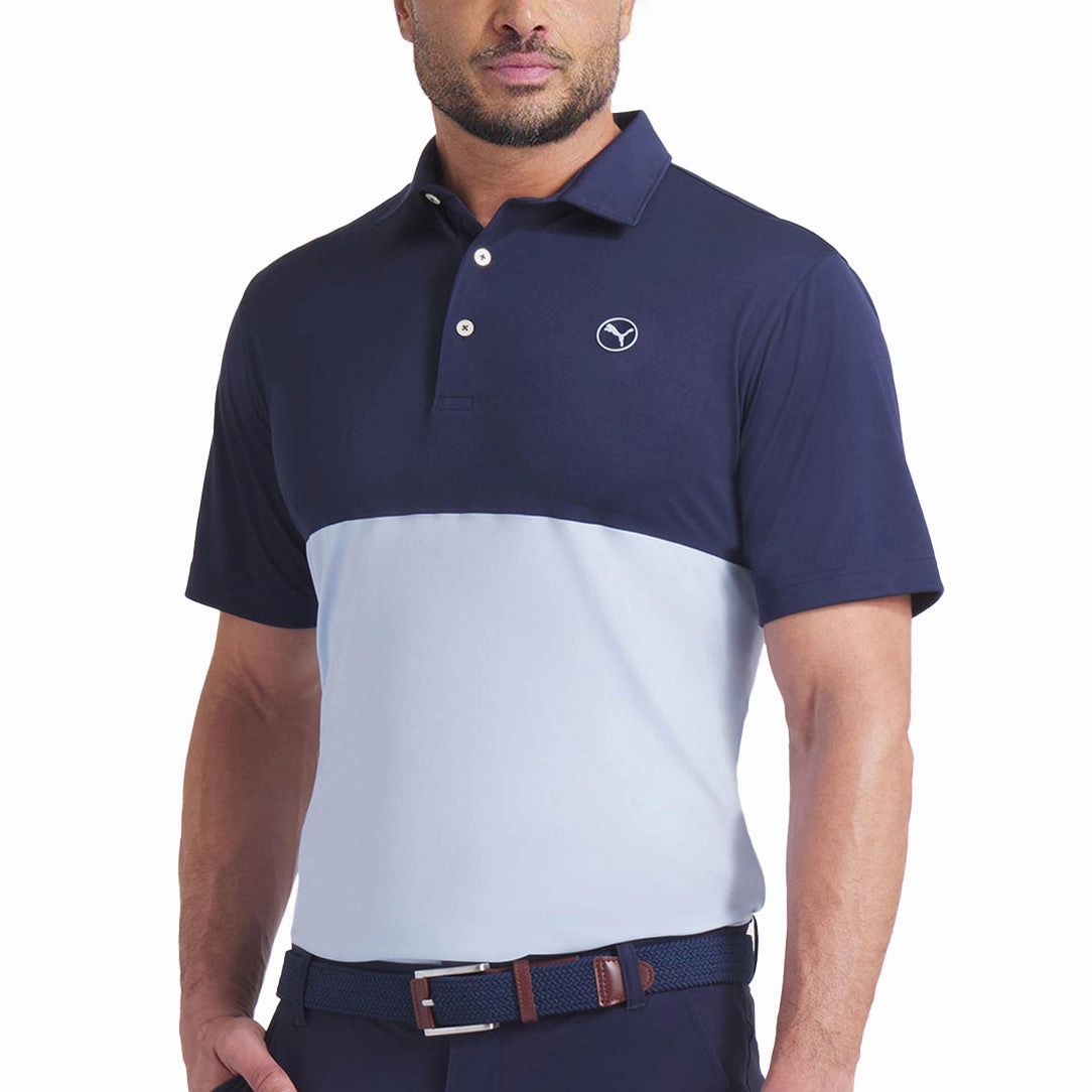 Optimal Airflow Texture Puma Pure 2.0 Colourblock Golf Shirt - Haute Tropic/Deep Navy