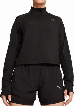 Puma Run Cloudspun Half Zip Long Sleeve Womens Running Top - Black elevator colorful