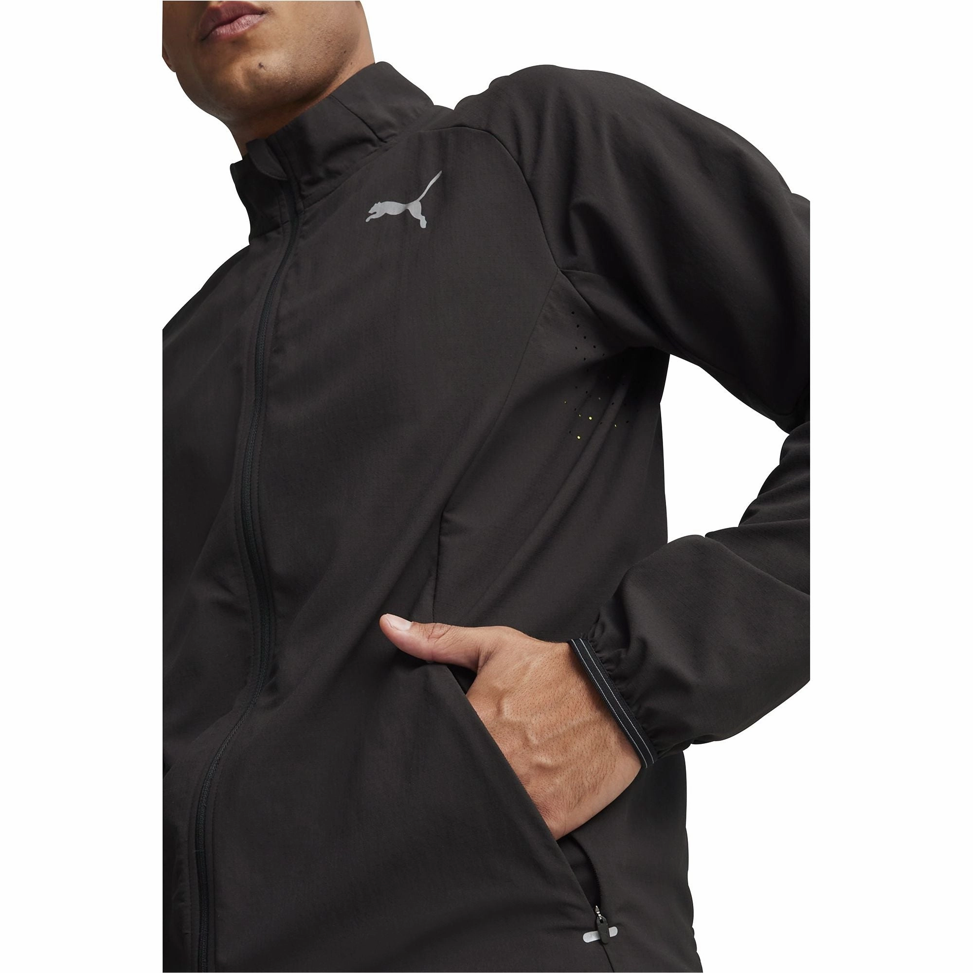 Rollaway Collar Feature Puma Run Elite Ultraweave Mens Running Jacket - Black