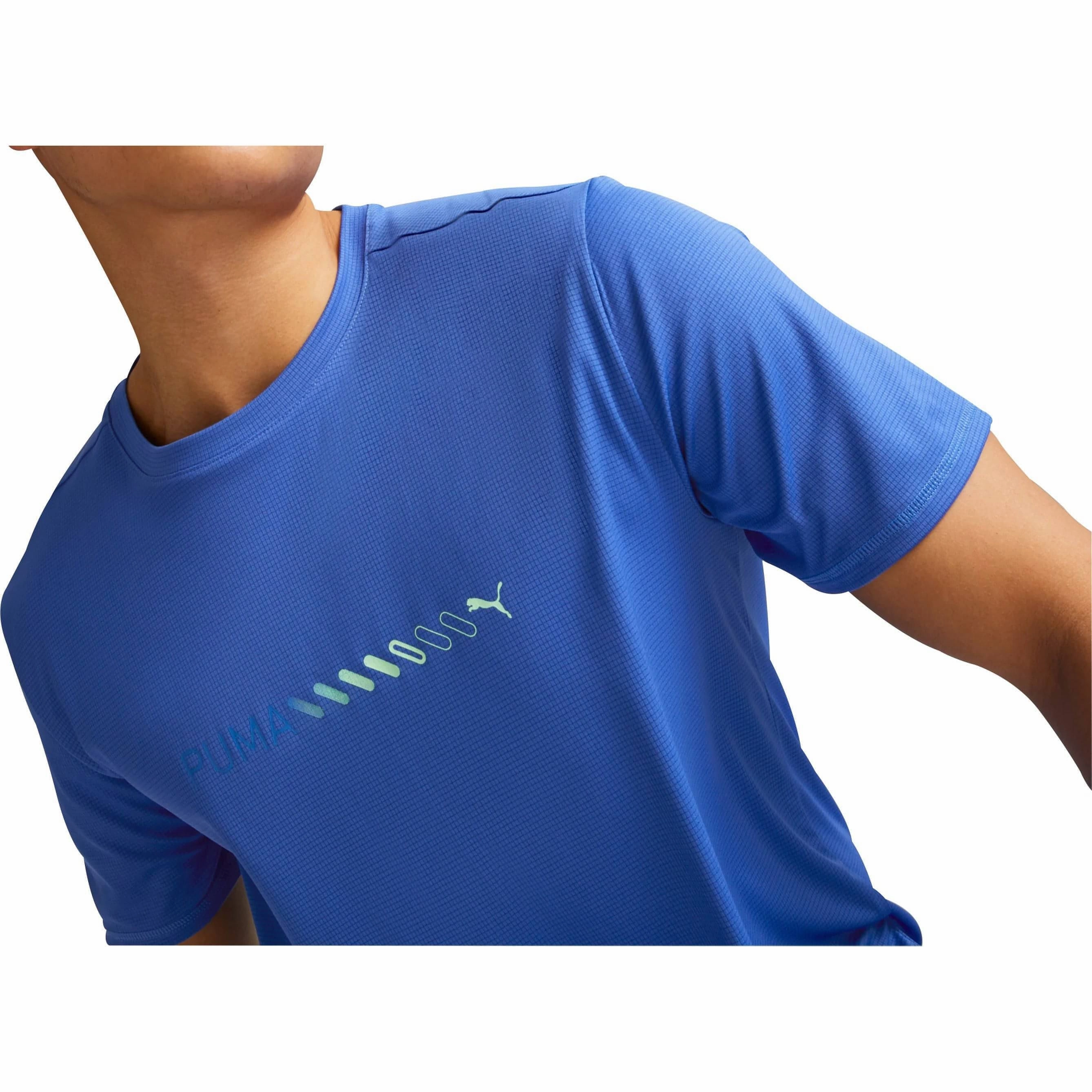 Puma Run Favourite Logo Short Sleeve Mens Running Top - Blue Beachwear