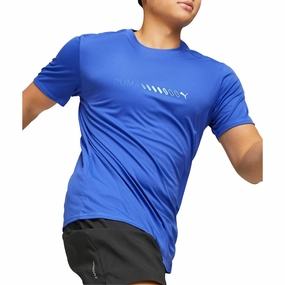 Puma Run Favourite Logo Short Sleeve Mens Running Top - Blue Wedding Casual everyday wear