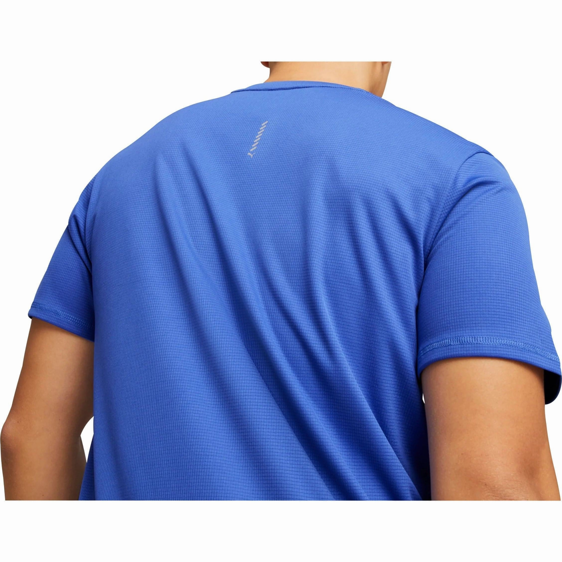 Puma Run Favourite Logo Short Sleeve Mens Running Top - Blue sequined details Vintage Look