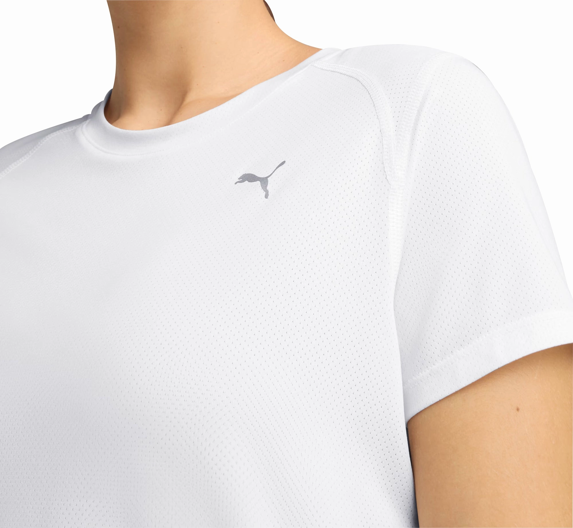 Puma Run Graphic Mesh Short Sleeve Womens Running Top - White Abrasion Resistant Fabric