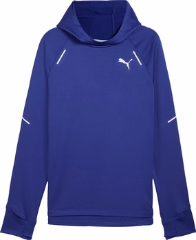 Puma Run Grid Fleece Mens Running Hoody - Blue Bootcut Fit