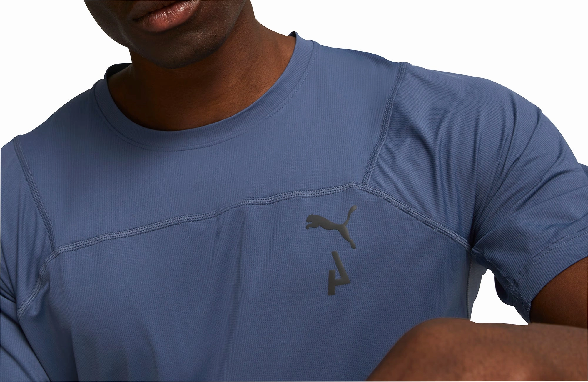 Puma Seasons coolCELL Short Sleeve Mens Running Top - Blue Ribbed collar All-Day Comfort Wear