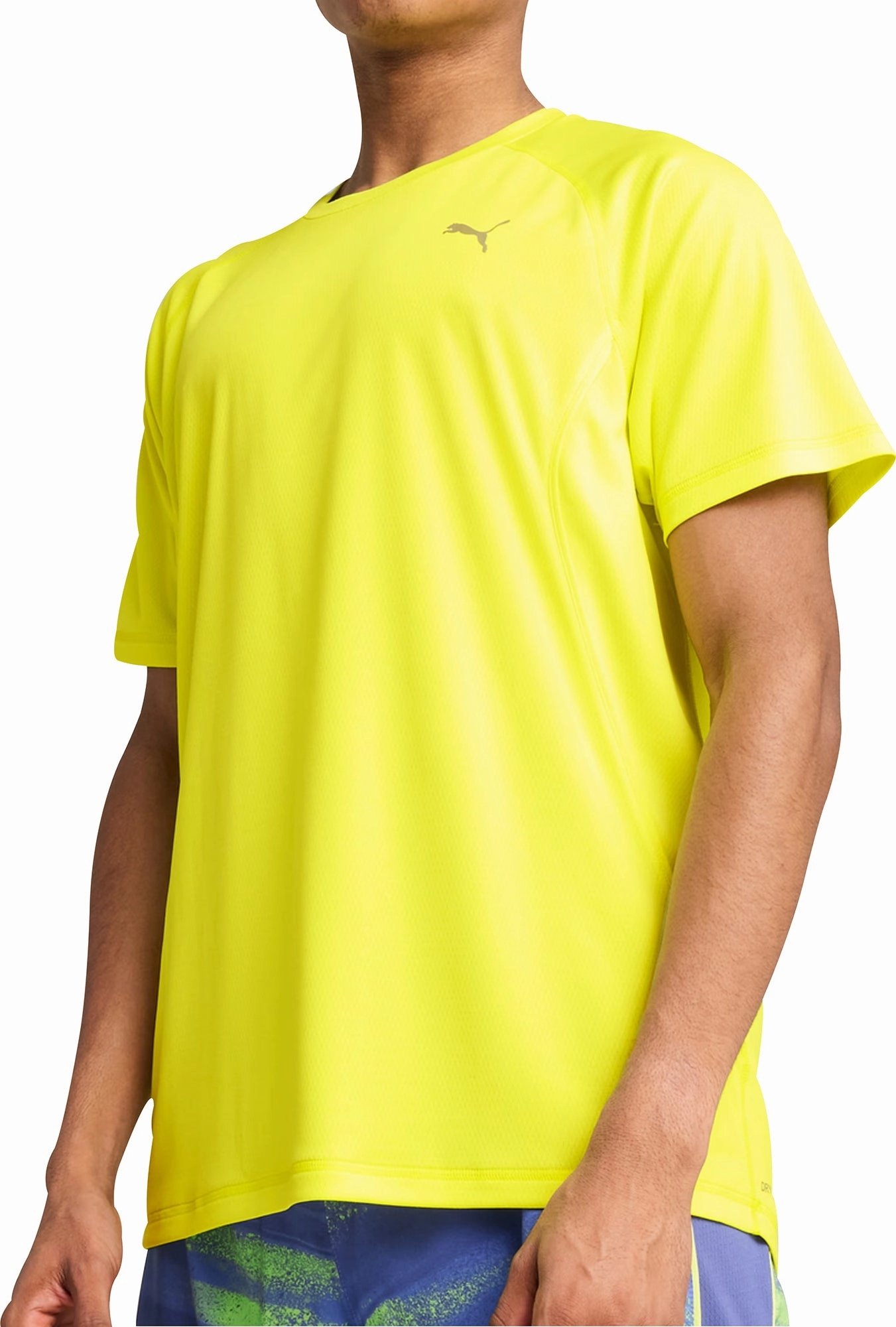Puma Velocity Short Sleeve Mens Running Top - Yellow Airflow Mesh Panels TaglessCollar