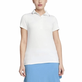 Puma Women's Cloudspun Tipped Golf Polo Shirt - White Glow/ Regal Blue Bound Seam Finish Club Attire