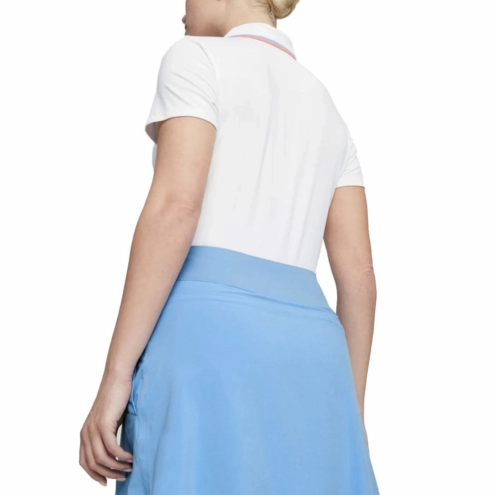 Puma Women's Cloudspun Tipped Golf Polo Shirt - White Glow/ Regal Blue Herringbone Texture