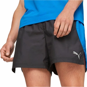 embroidery details Non slip grip Puma Woven 5 Inch Mens Running Shorts - Black