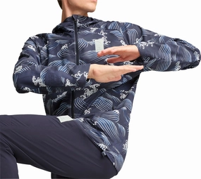 Ergonomic Shoulder Design Recycled Polyester Blend Puma X SAYSKY Graphic Mens Running Jacket - Blue