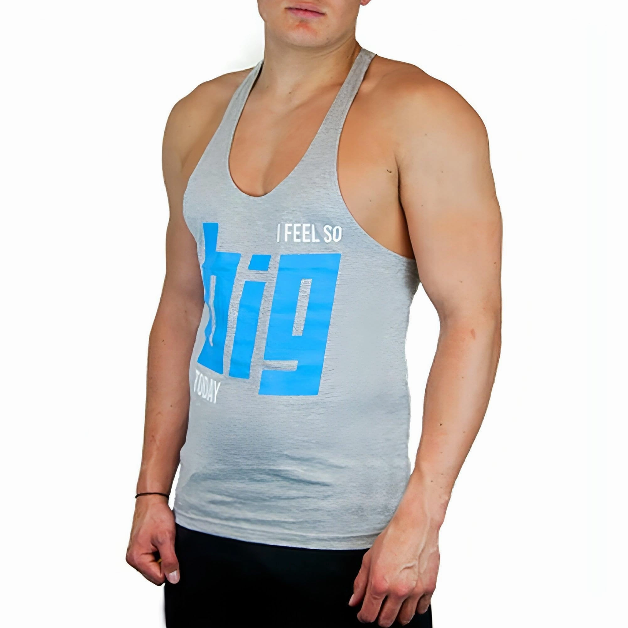 CoreX Fitness I Feel So Big Today Stringer Mens Training Vest - Grey River Flow Cotton Glow