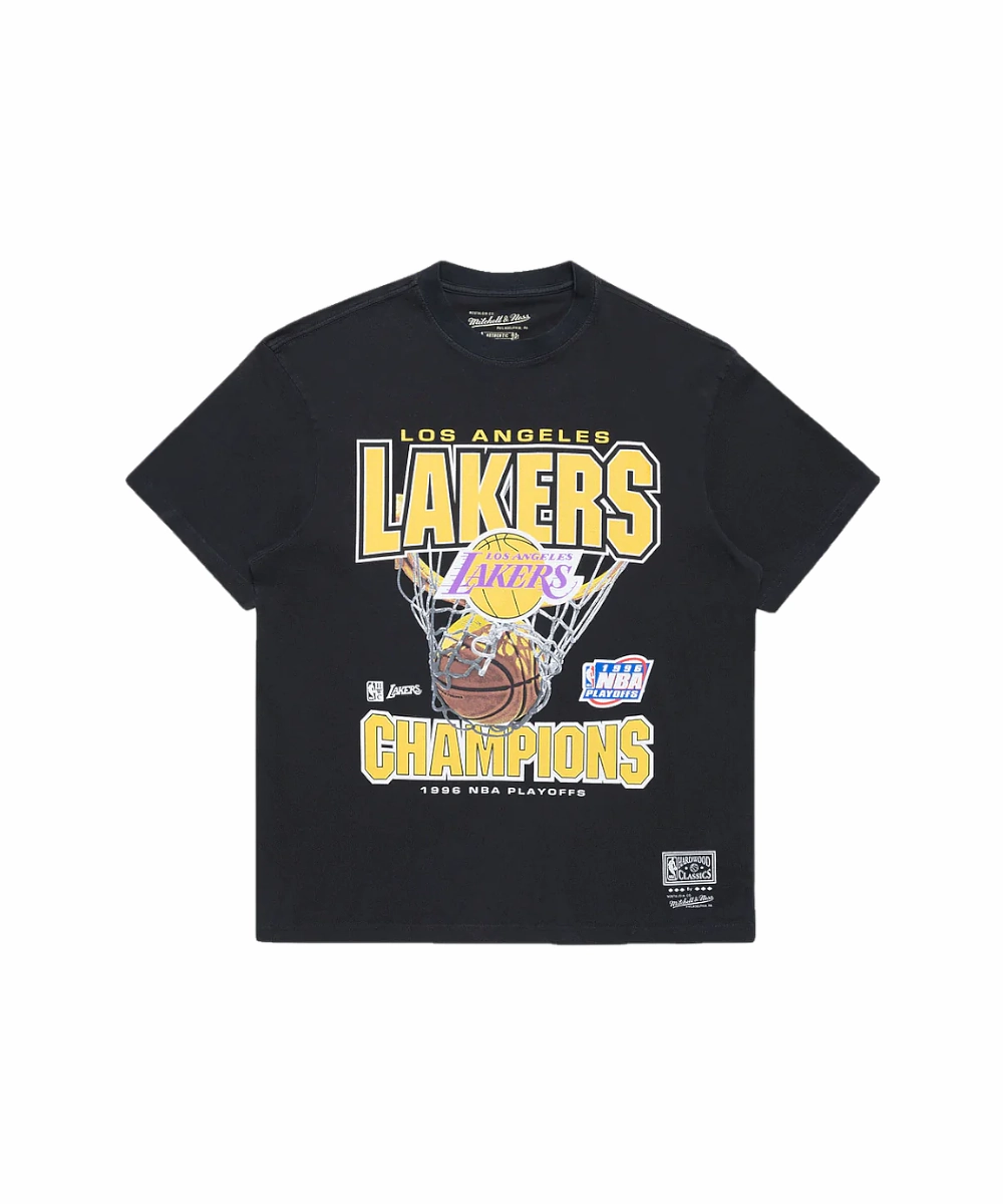 Mitchell & Ness Los Angeles Lakers Nothing But Net Tee (Faded Black) Snow Core Thick Glow