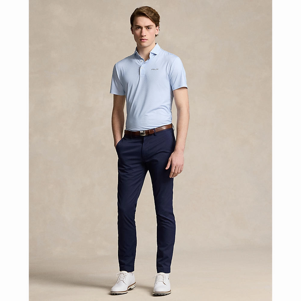 Breathable Material SoftCheckered Weave RLX Ralph Lauren Printed Lightweight Airflow Performance Golf Shirt - Office Blue Tee Time