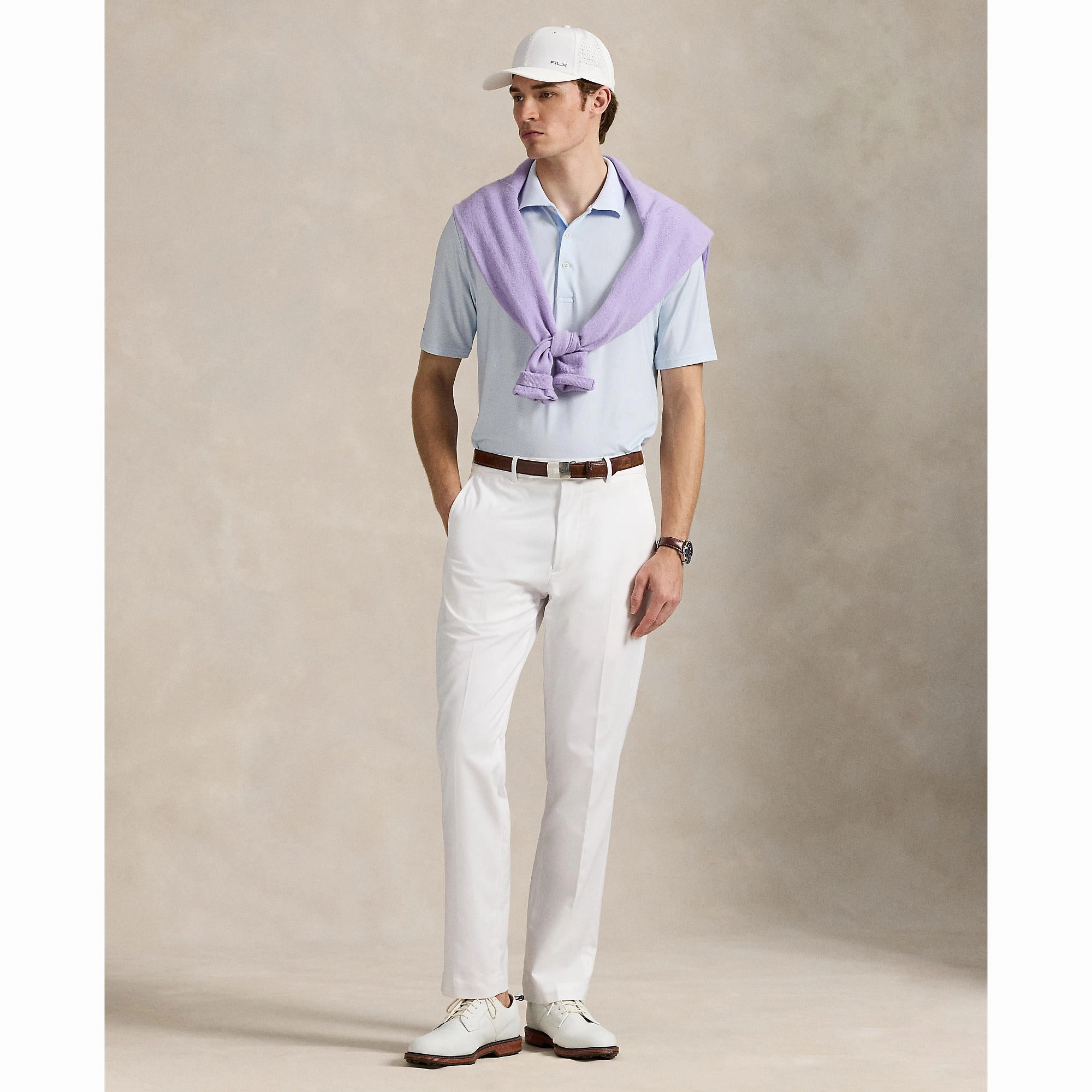 RLX Ralph Lauren Printed Lightweight Airflow Golf Polo Shirt - Office Blue Square Key Slim Tailored