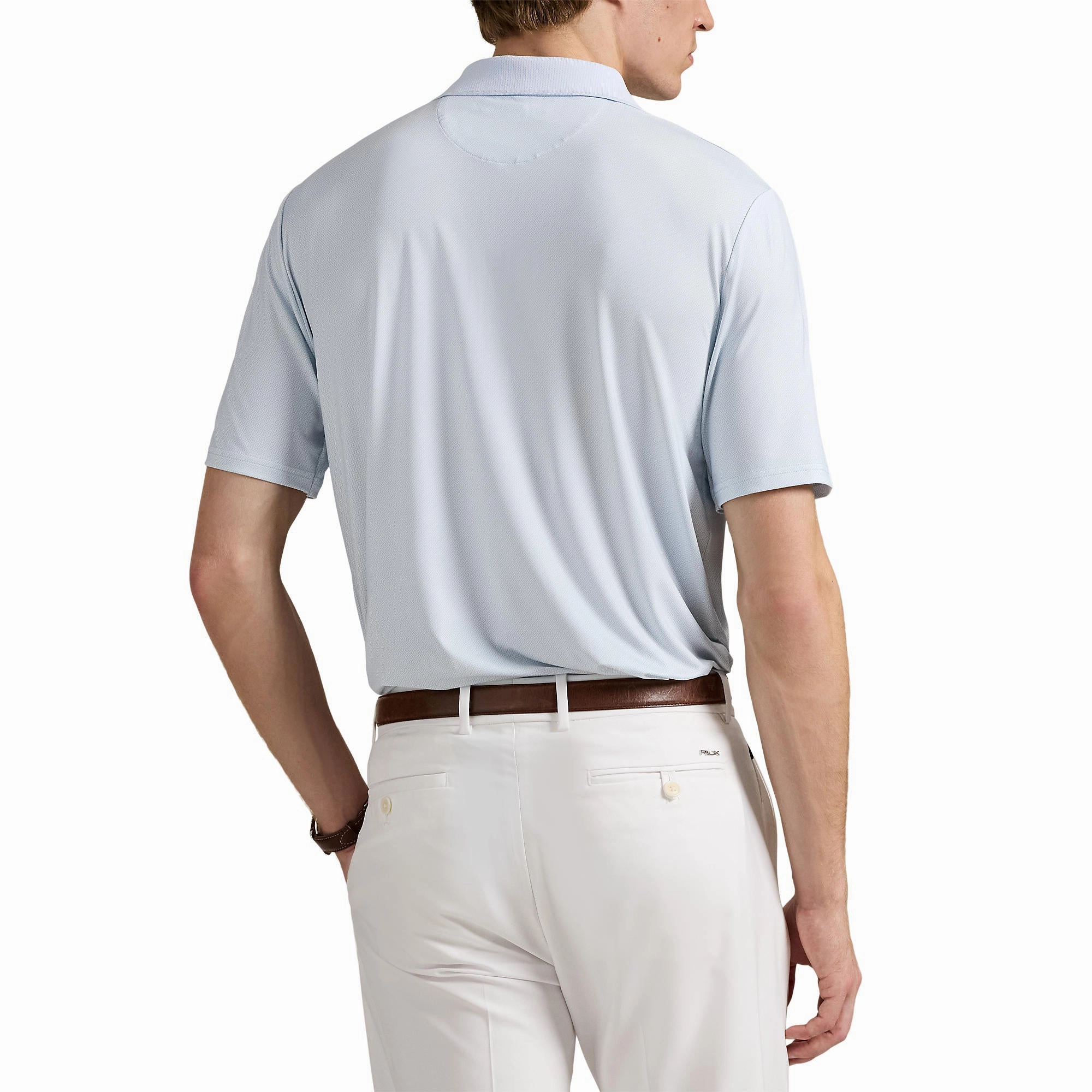 RLX Ralph Lauren Printed Lightweight Airflow Golf Polo Shirt - Office Blue Square Key Youthful Appeal