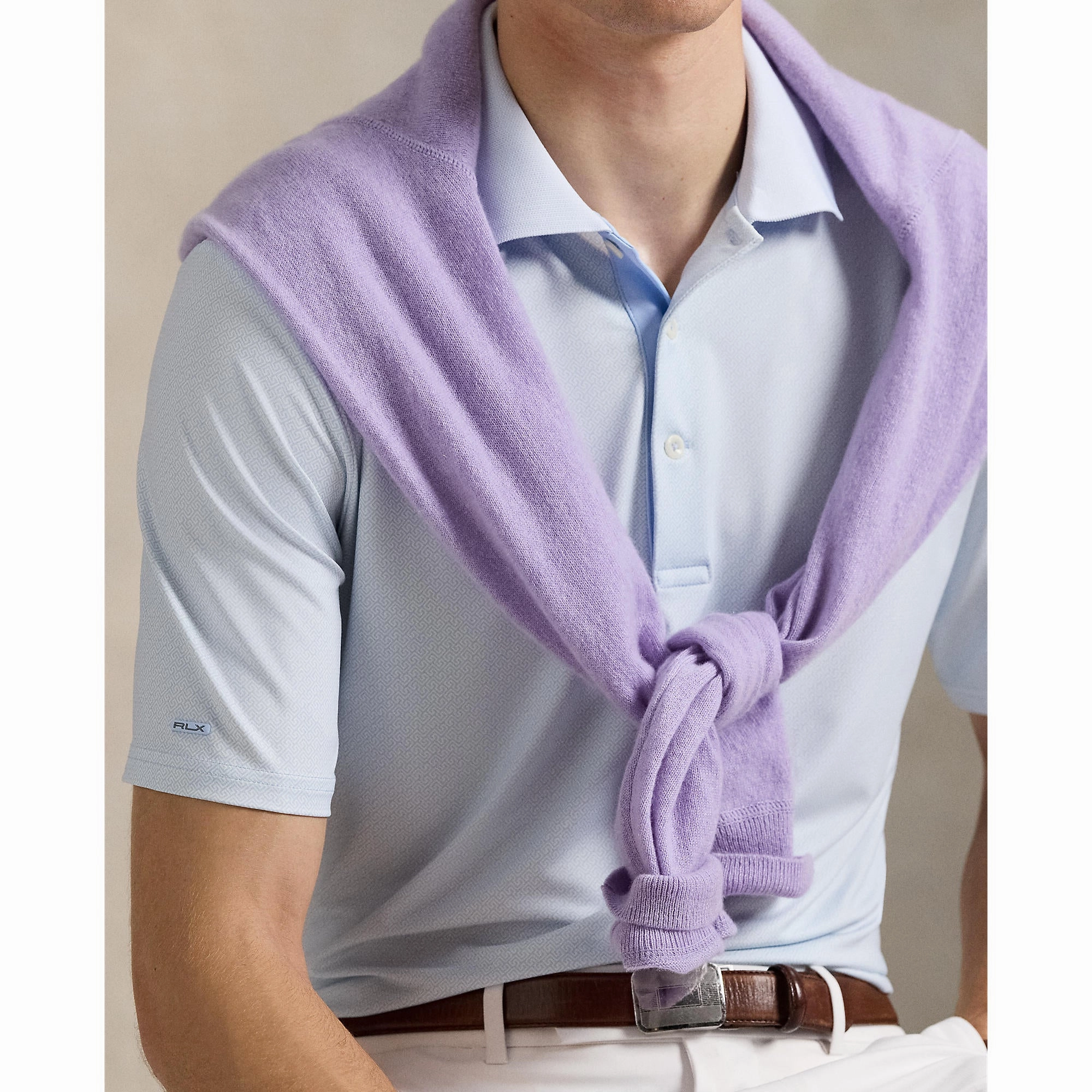 RLX Ralph Lauren Printed Lightweight Airflow Golf Polo Shirt - Office Blue Square Key Polo Player