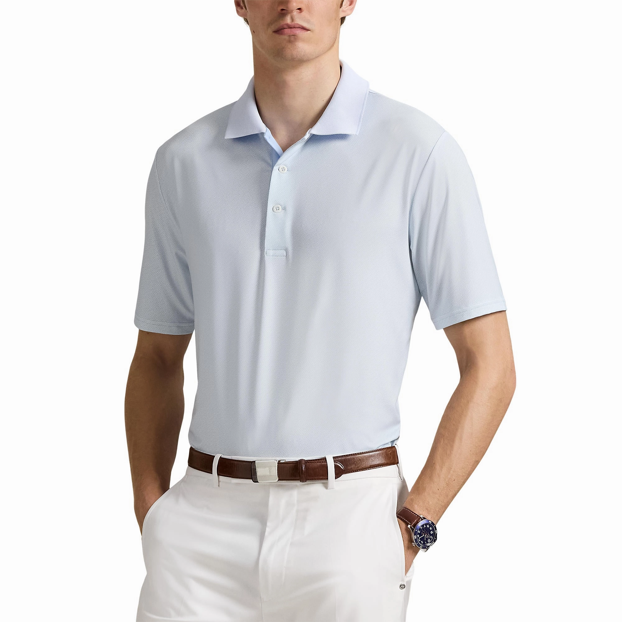 RLX Ralph Lauren Printed Lightweight Airflow Golf Polo Shirt - Office Blue Square Key Lightweight Feel