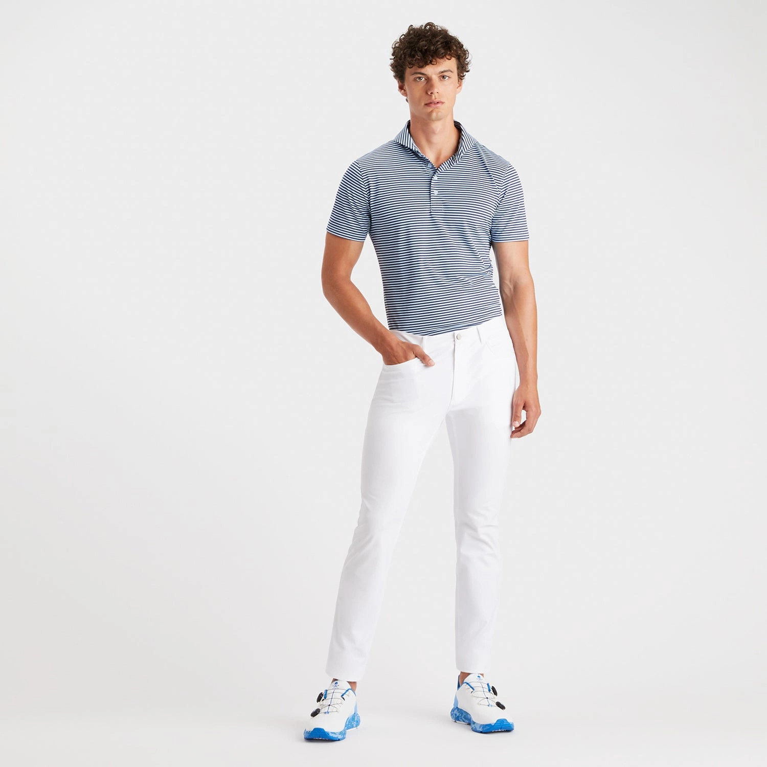 G/Fore Feeder Stripe Pique Golf Polo Shirt  - Sky/Twilight Party Ready